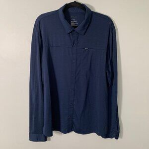FLX urban commuter dark navy blue collared full‎ button stretch athletic shirt